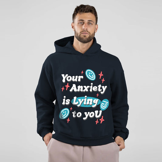 Jupiter Hotep Oversized Anxiety Is Lying Printed Hoodie