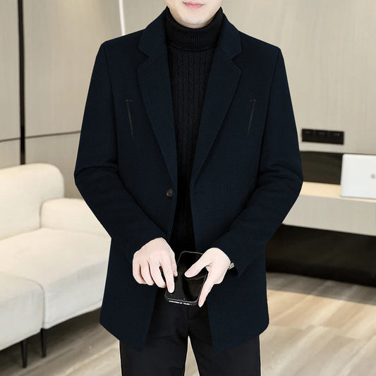 Imported Side Zips Navy Blue Coat For Men