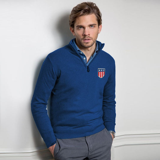 Quarter Zip Premium Logo Long Sleeve Polo For Men