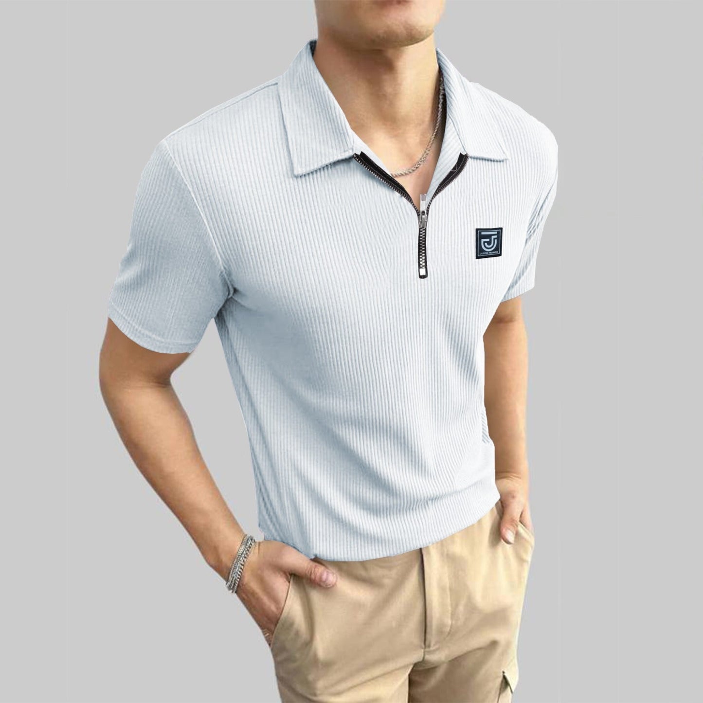 Jupiter Aestival Zip Neck Self Weave  Premium Polo For Men