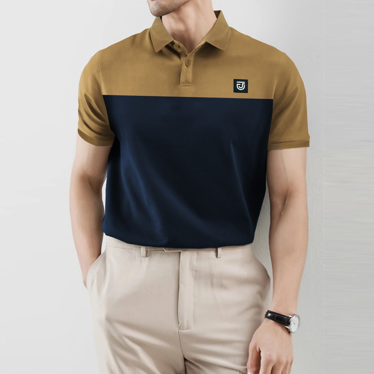 Jupiter Texture Collar Superlative High Density Logo Cotton Polo For Men