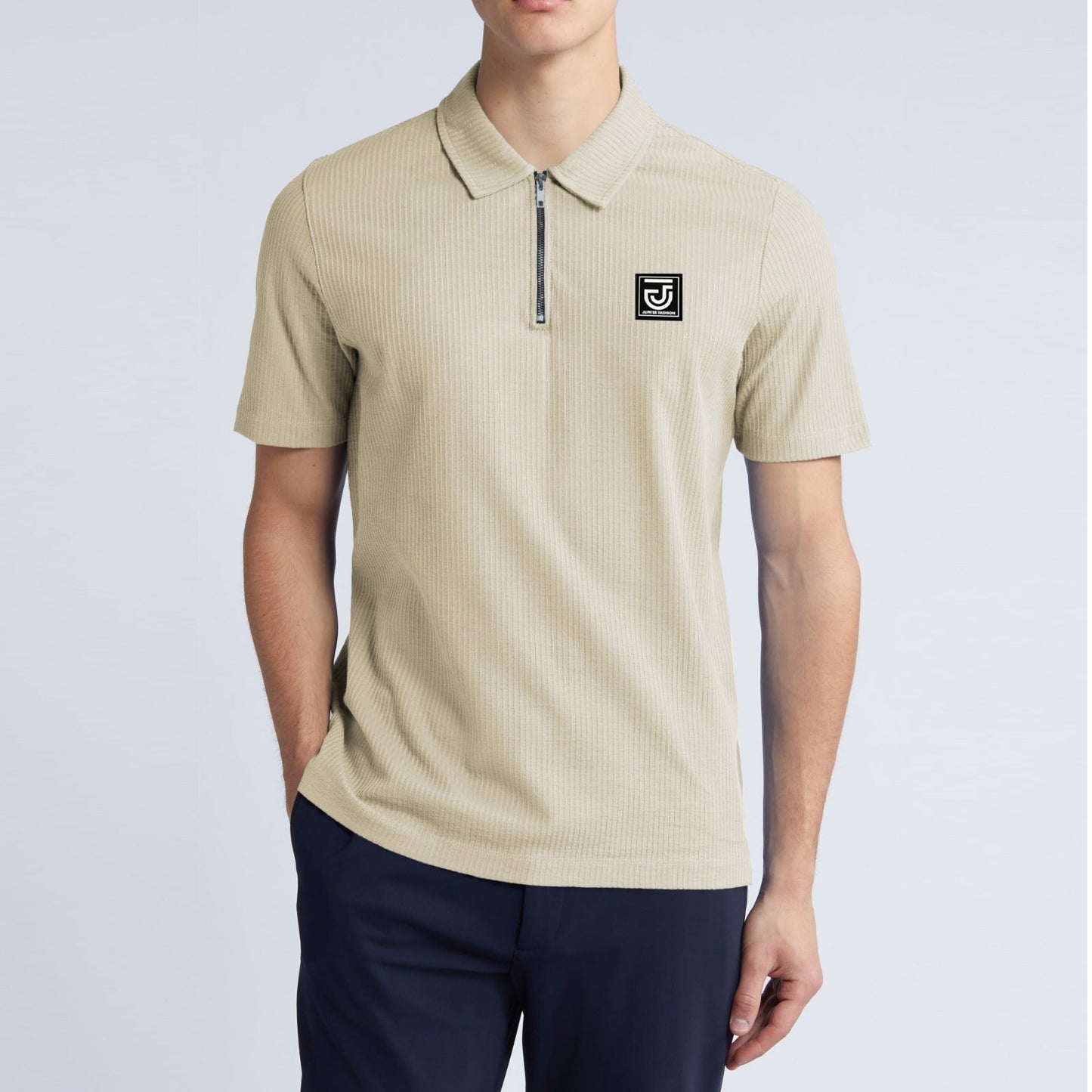 Jupiter Aestival Zip Neck Self Weave  Premium Polo For Men